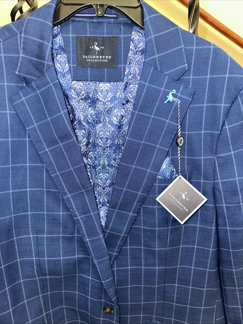 Tailorbyrd Men's Navy Windowpane Sport Coat size 42L